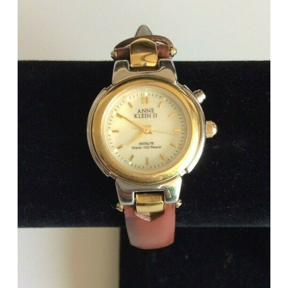 Anne Klein 11 Instalite Genuine Leather Watch Gold - Picture 2 of 8